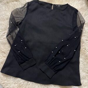 Shein Black Mesh Sleeve Top